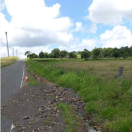 Series of sequential post event photos, captured at regular intervals demonstrating the continuous extent of the shoulder scour damage to the asset.  1. Photos taken from vehicle, as well as close up demonstrating depth of scours & quantities. 